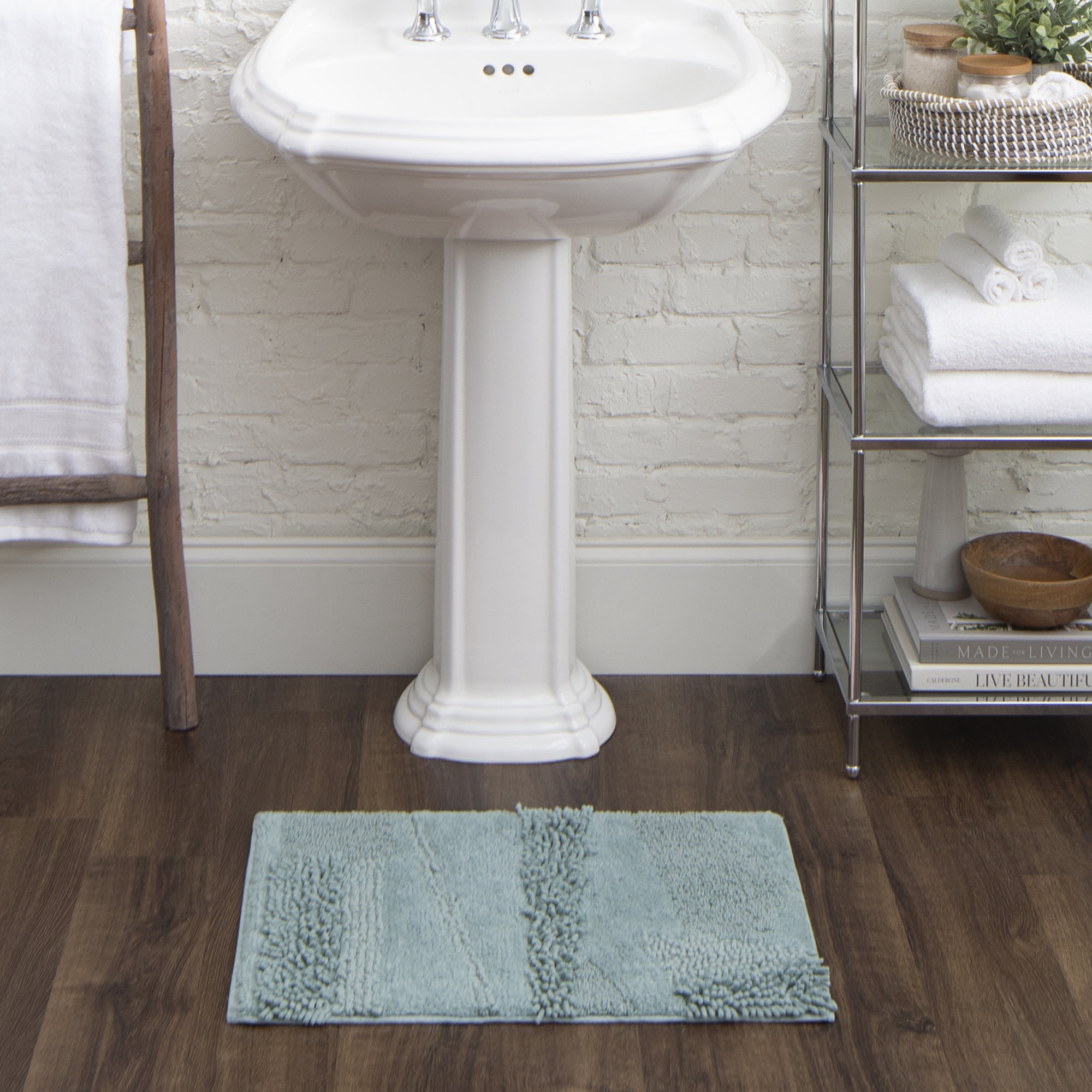 Laverne Solid Cotton Bath Rug, Glacier, 17" W x 24" L