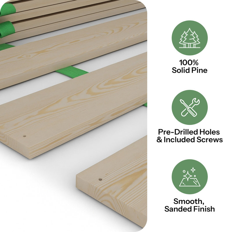 Nodax Wooden Bed Frame Slats - 100% Pine Wood Replacement Slats, Sustainable & Eco-Friendly Material, Easy to Assemble | Set of 16