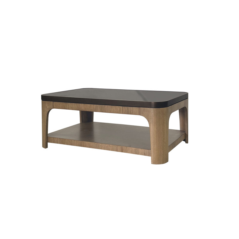 Carstens Cocktail Table – Modern Coffee Table with Tempered Glass Insert & Storage Shelf, Eucalyptus Veneer