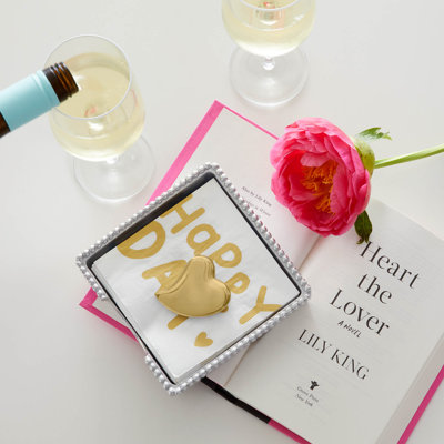 Gold Heart Beaded Napkin Box Set
