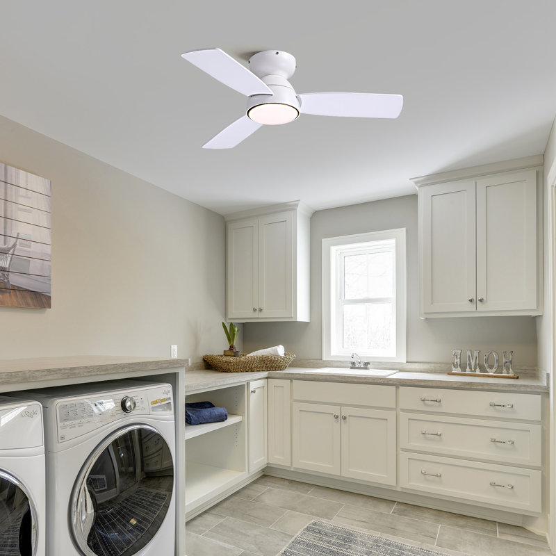 32'' Small Ceiling Fan With Light Kit & Remote, White, White