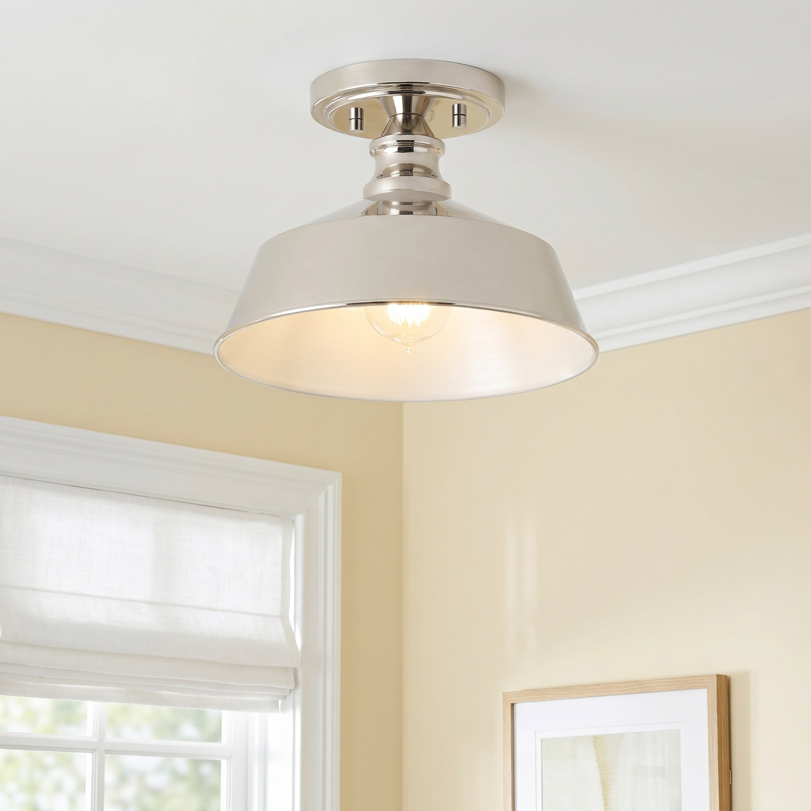 Jeb Single Light Semi Flush Mount, Polished Nickel