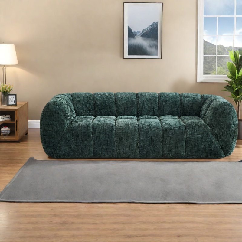 Canapé moderne en mousse de chenille verte, conception matelassée pour le confort du salon
