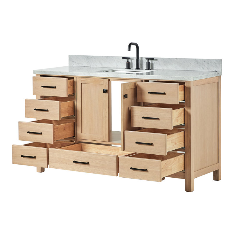 Flynt 61'' Single Bathroom Vanity with Carrara Marble Top, Oak