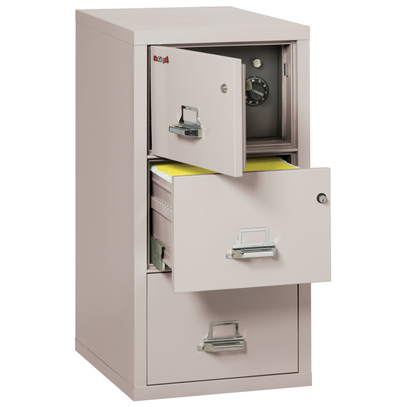 Classeur vertical à 3 tiroirs avec coffre-fort safe-in-a-file, Platine, Parchemin