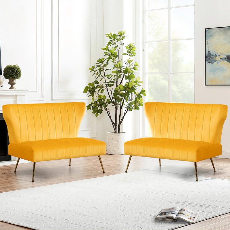 Vardell Fabric 48'' Reception Loveseat, Yellow