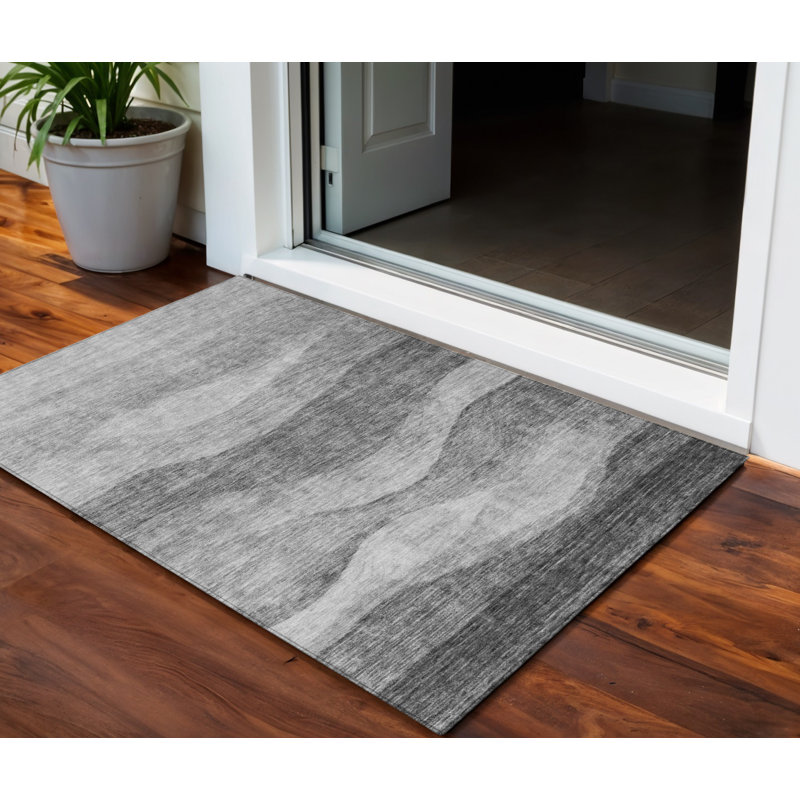 3' X 5' Gray And Charcoal Abstract Washable Indoor Outdoor Area Rug