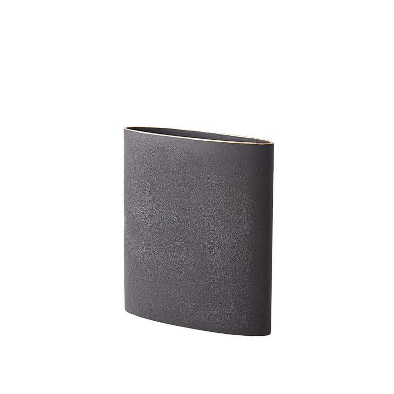 Tuba Vase-Black W/Gold Rim-Lg, 13" H x 12" W x 3.25" D