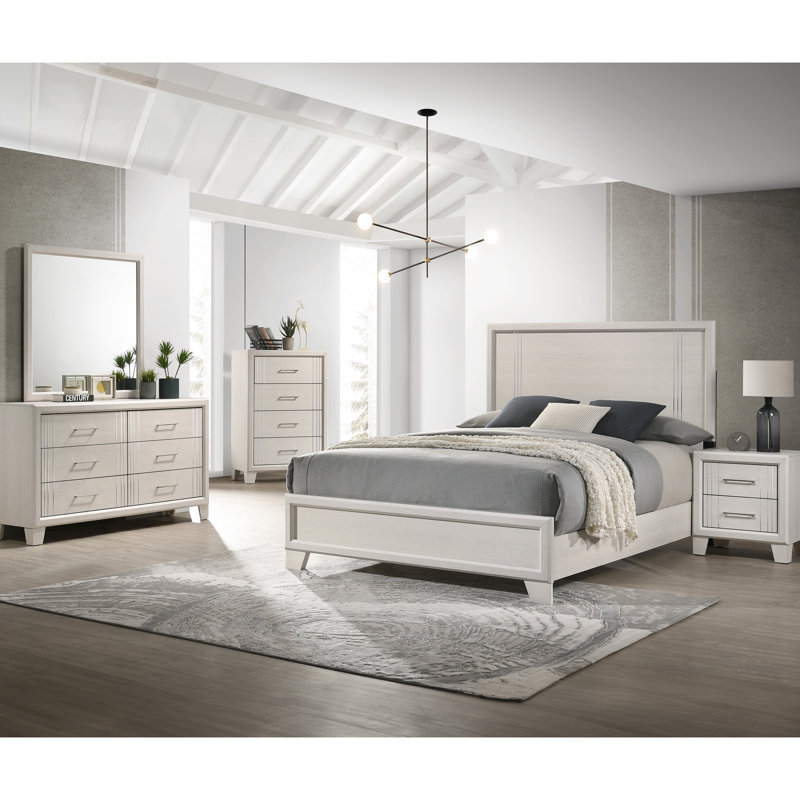 1 lit double à panneau contemporain avec placage de bois blanc / beige, meubles de chambre à coucher, 80,2 po x 56,1 po, lit simple à assembler, nécessaire