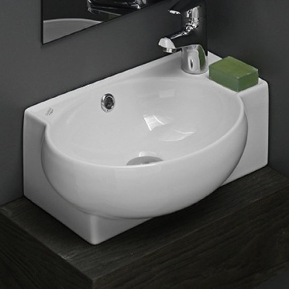 CeraStyle By Nameeks Mini 11.2'' Glossy White Ceramic Specialty Corner, Vessel Bathroom Sink with Overflow