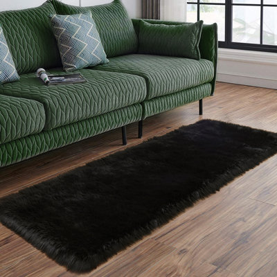 Dreu Black Shag Faux Sheepskin Fur Fluffy Area Rug
