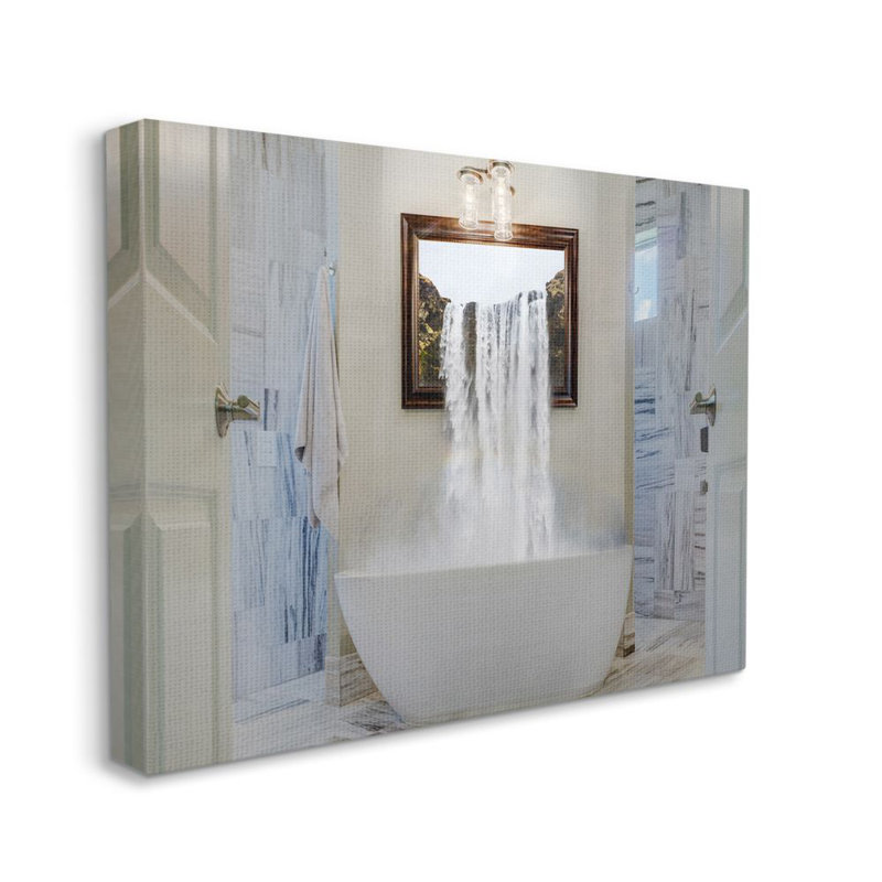 «Bathaign Waterfall Abstract Bathroom», art mural sur toile surdimensionné surdimensionné par Milli Villa, Toile tendue