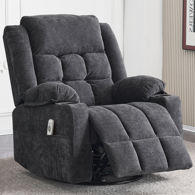 Red Barrel Studio Electric Power Swivel Rocker Recliner Chair with Heat and Massage, Dark Gray