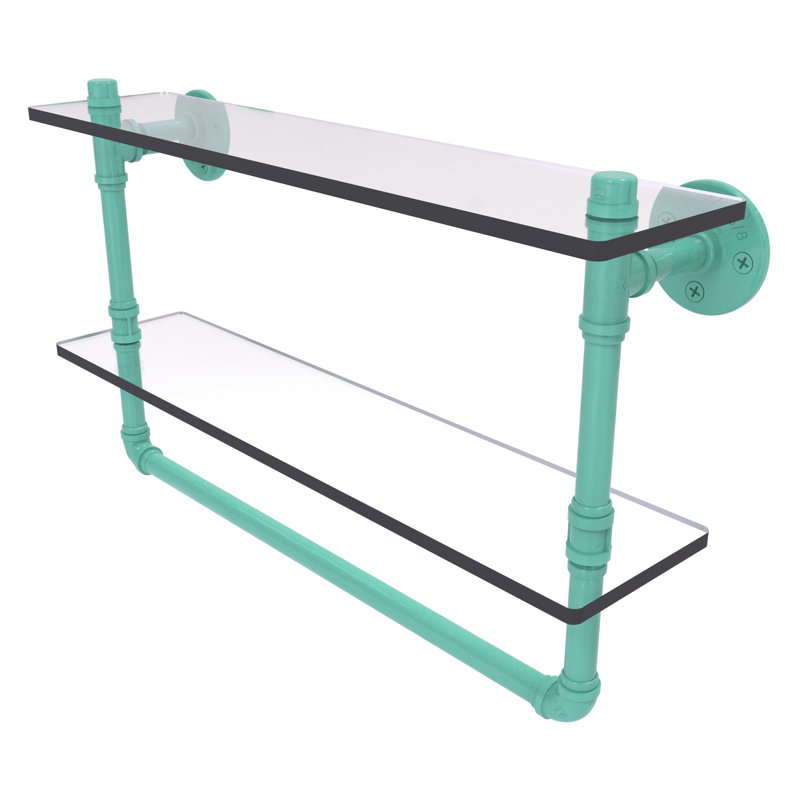 Tablette flottante 2 pièces avec barre à serviettes Pipeline, H 13,2 po x l 22 po x P 5,6 po, Vert écume de mer