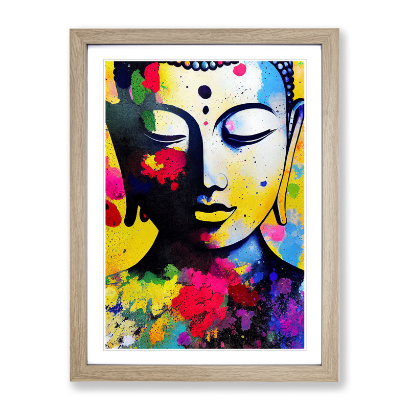 Buddha Splashed No.4 1 Piece Single Picture Frame Wall Art, 46cm H x 34cm W x 2cm D, Oak