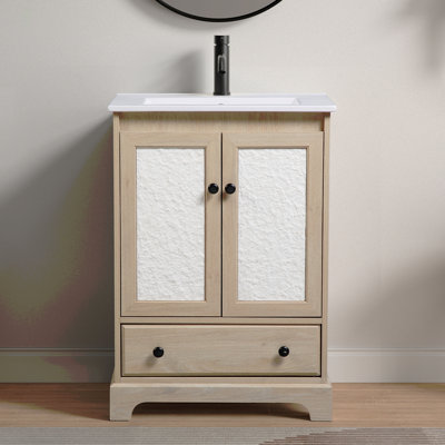 Ensemble de meuble-lavabo autoportant avec tiroir en céramique et 1 tiroir