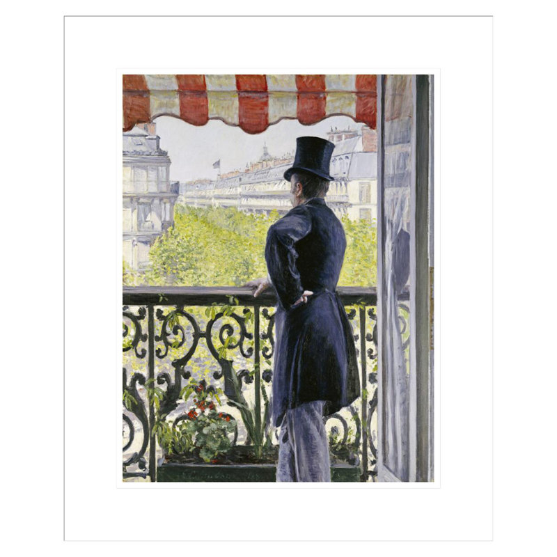 «Man on a balcon Boulevard Haussmann» par Gustave Caillebotte - Estampe numérique encadrée, 21.46" H x 17.75" W