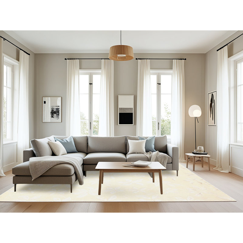 Tapis de zone crème contemporaine, Rectangle 8 pi x 12 pi