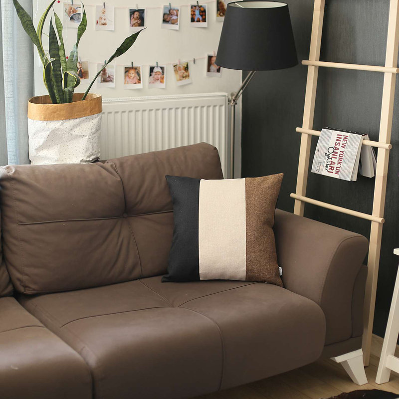Housse de coussin décoratif, Noir / ivoire / brun, polyester