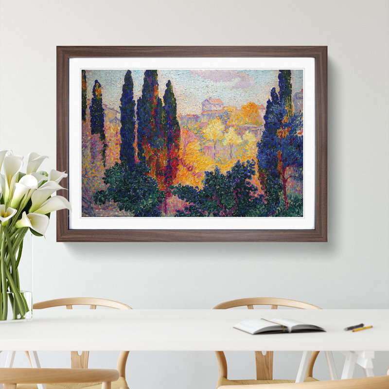 Cypresses by Henri-Edmond Cross - Picture Frame Painting, 48cm H x 65cm W x 2cm D, Walnut Framed