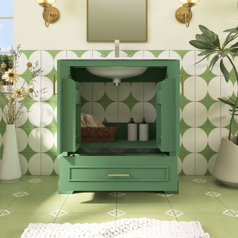 Meuble-lavabo simple 30 po avec comptoir en céramique, Vert
