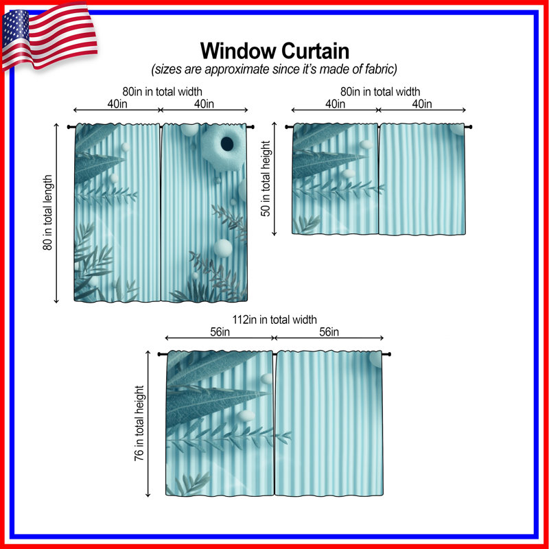 Rideaux de fenêtre à rayures bleues et feuilles obscurcissant - 2 panneaux, 56 po x 76 po - 2 panneaux, Transparent