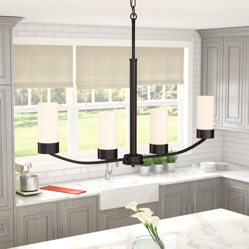 Luminaire suspendu linéaire à 4 lumières pour îlot de cuisine Ashaan, Bronze acajou