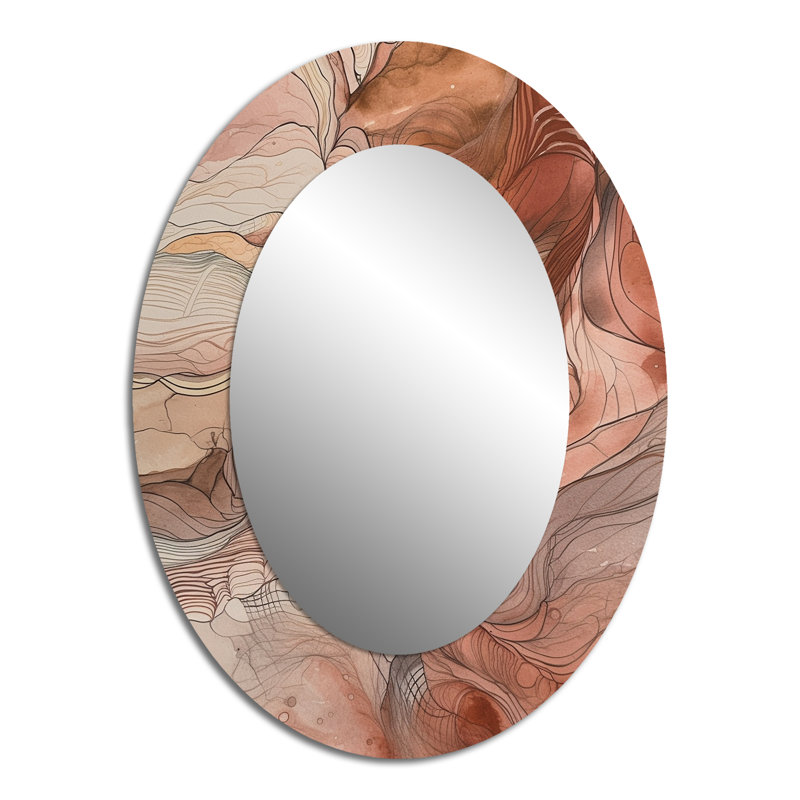 Chocolate Dreams Terra Cotta Watercolor - Abstract Oval Decorative Mirror On Metal, 40" x 30"