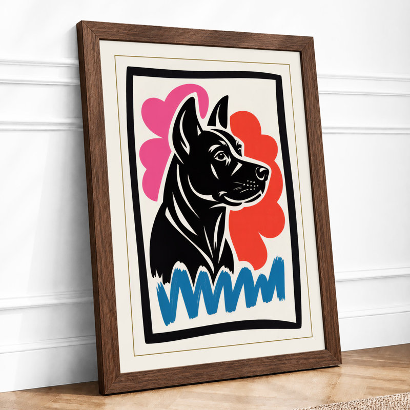 Dog's Head in Profile Graphic Art - Framed Print, A2 - 59.4 x 42.0 cm, Walnut