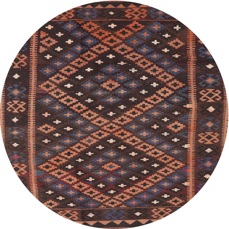Tapis de zone orange/noir contemporaine Siv, Rond 5 pi