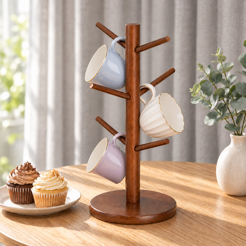 Tasse à café en bois 13,8 pouces avec 6 crochets