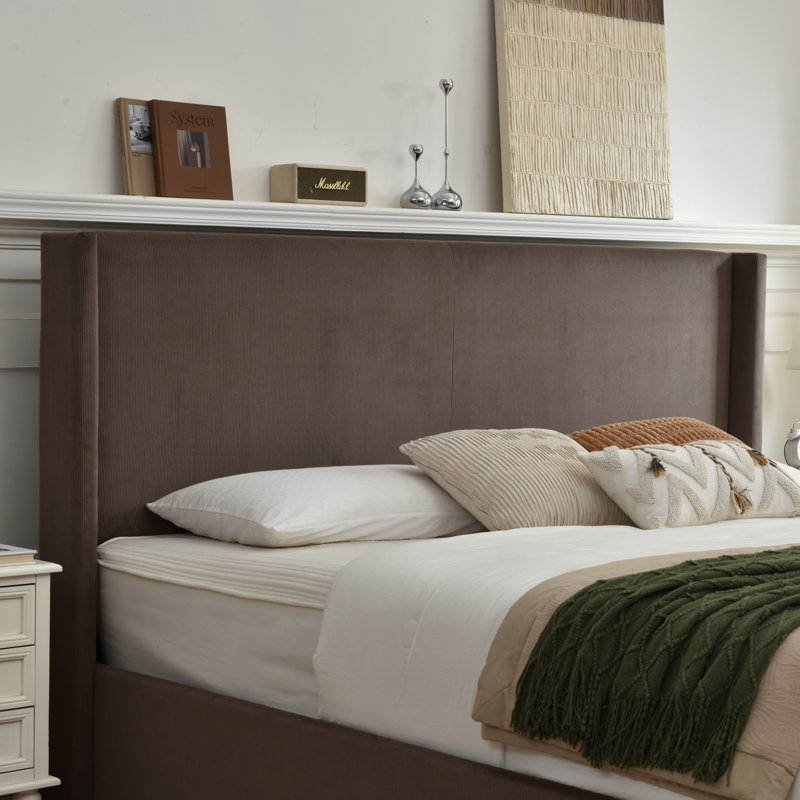 Lit plateforme tapissier avec rangement Wauson, California King, Café
