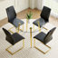 Une table ronde en verre trempé transparent de style minimaliste moderne avec des pieds en métal doré, jumelée à 4 chaises de salle à manger modernes à haut dossier en similicuir, apporte une expérience luxueuse.