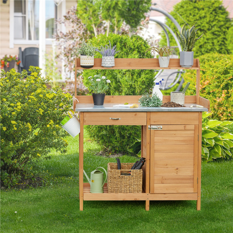 Garden Wood Potting Bench 100% Fir Wood, Light Brown