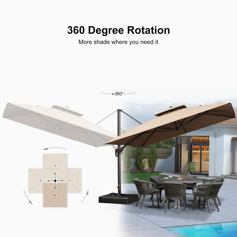 Parasol carré en porte-à-faux 11 pi Okwu, sans base, taupe, Kaki