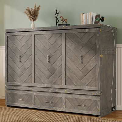 Space-Saving Murphy Cabinet Bed with USB Charging Station and Geometric Design