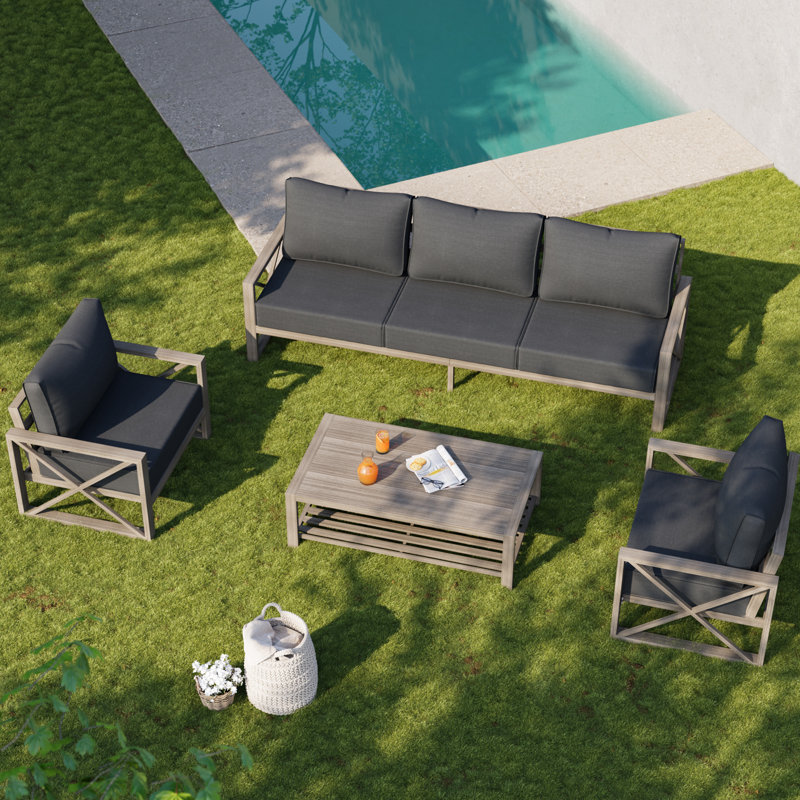 Ensemble de conversation moderne pour patio 4 pièces avec tissu en oléfine, Gris