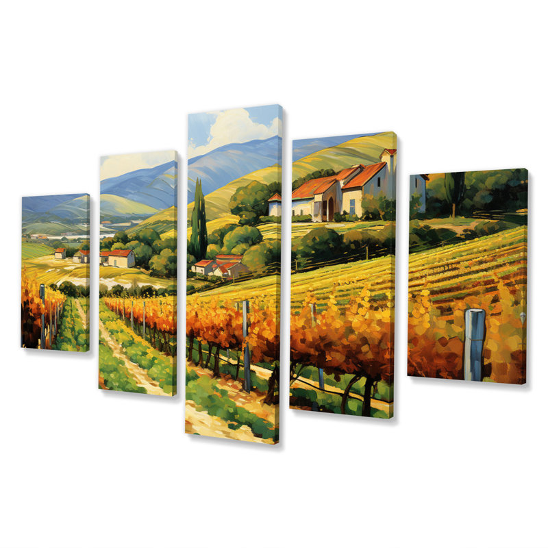 «Vangogh Sunlit Vineyard II», impression sur toile Vangogh - 5 panneaux