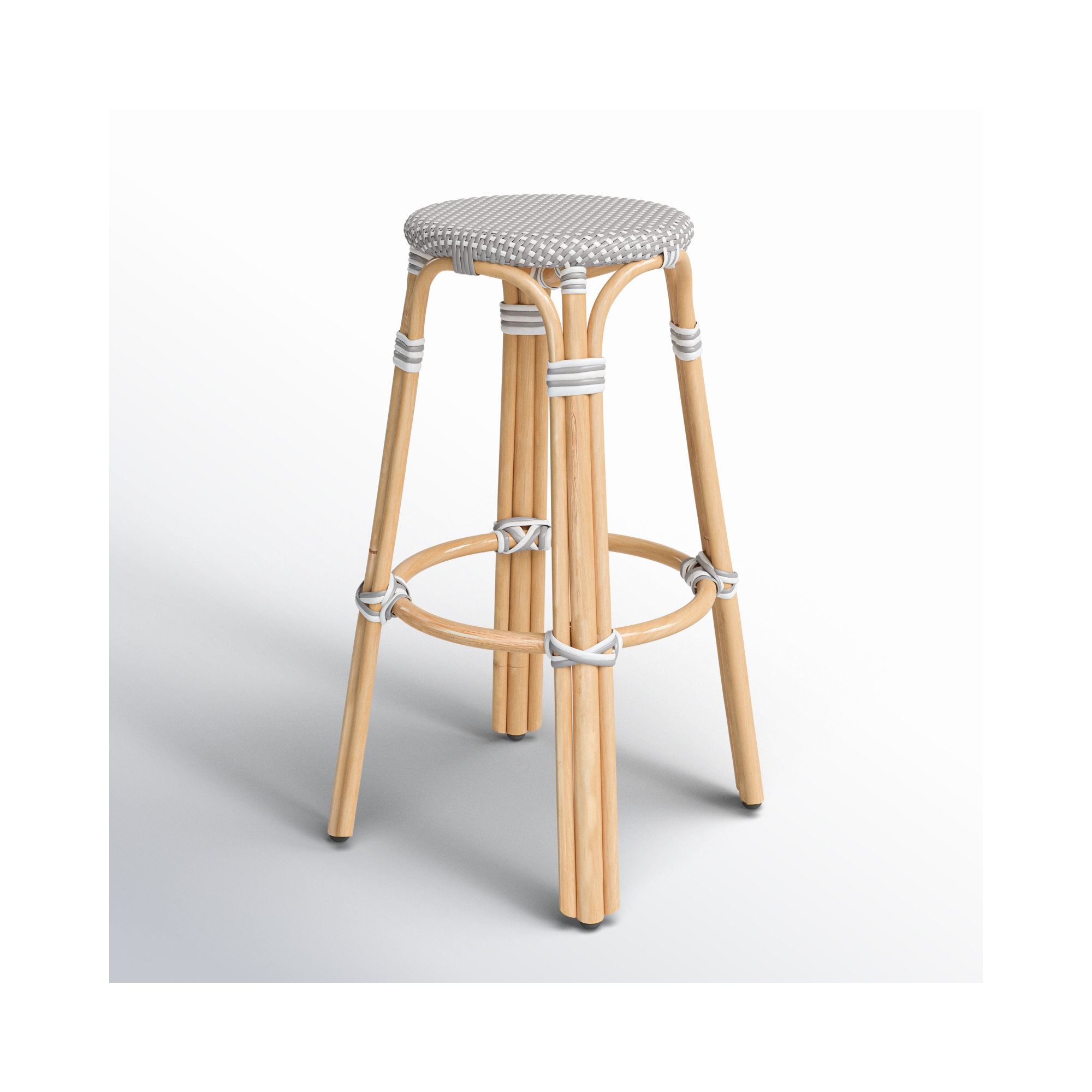 Alastair Bar & Counter Stool, Gray/White Dot/Natural Rattan Frame, Bar Stool (30" Seat Height)