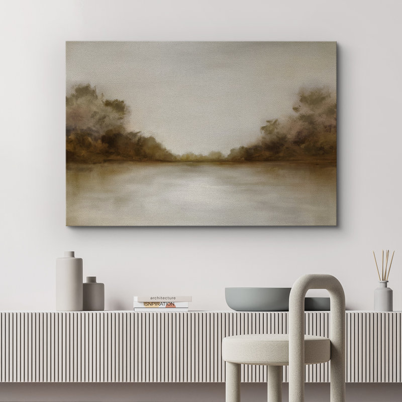 Tranquil River Scene, impression sur toile - décor de paysage impressionniste de ton chaud pour bureau ou bureau