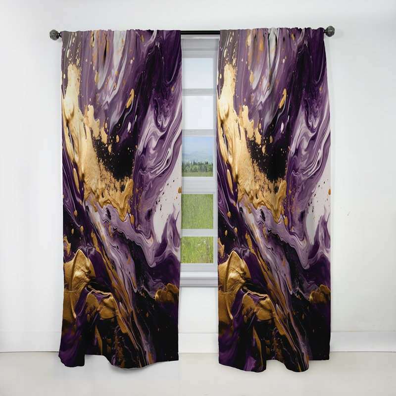 Mauve et mauve liquide Magic I - Rideau abstrait occultant moderne - 1 panneau, L 52 po x L 120 po