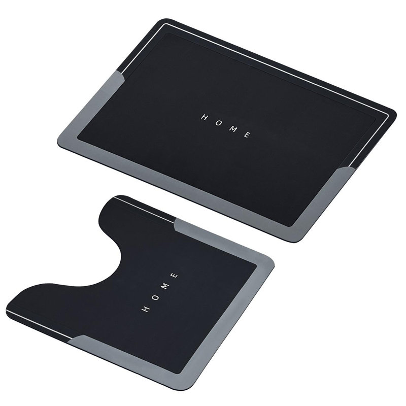 2 Piece set Rectangle Bath Mat, Black