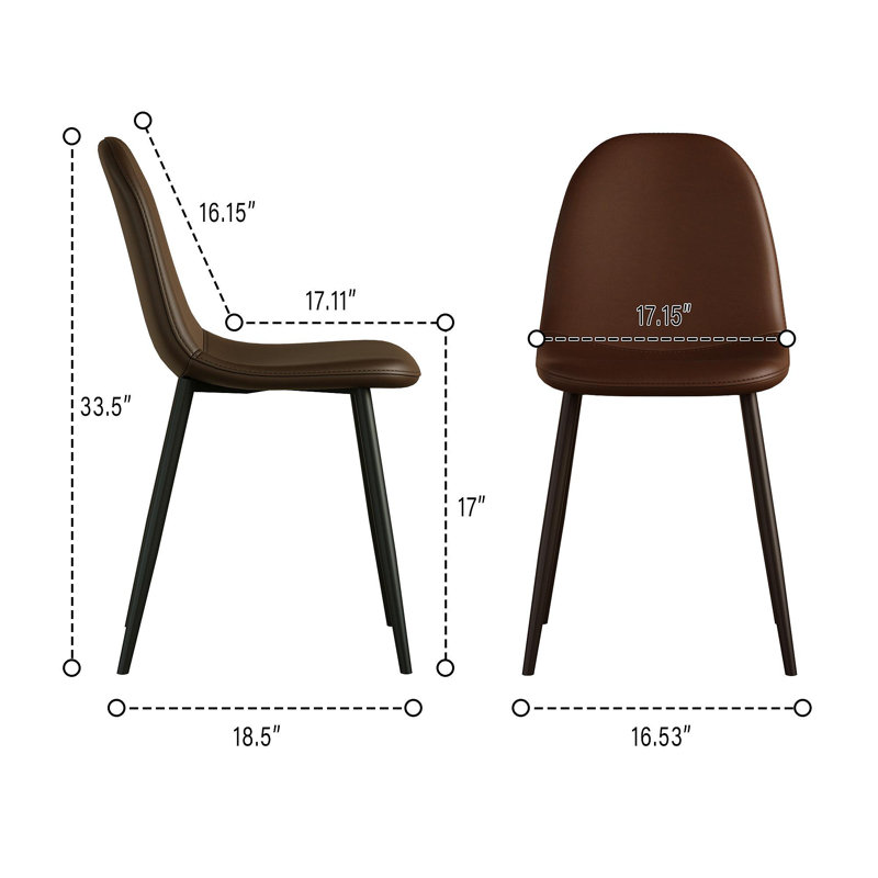 Ensemble de 4 chaises de salle à manger, chaises de style moderne, sièges rembourrés en cuir de selle, chaise de cuisine en forme de cuillère avec pieds en métal noir, chaises de salle à manger pour cuisines de restaurant (brun)