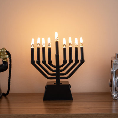  Wall Mount 9-branch Hanukkah Menorah With Led Candles Illuminated Display Contemporary Decorative Accent Judaica Centerpiece And Meaningful Gift For Hanukkah Celebrations, Modern Black