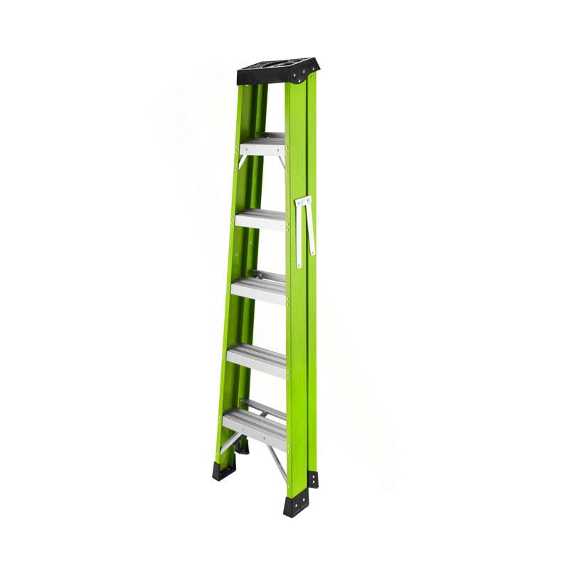 Fibreglass Ladder, Single Side Step Ladder, For Electrical Engineering Ladder Structure Insulation Ladder,Green 5Steps