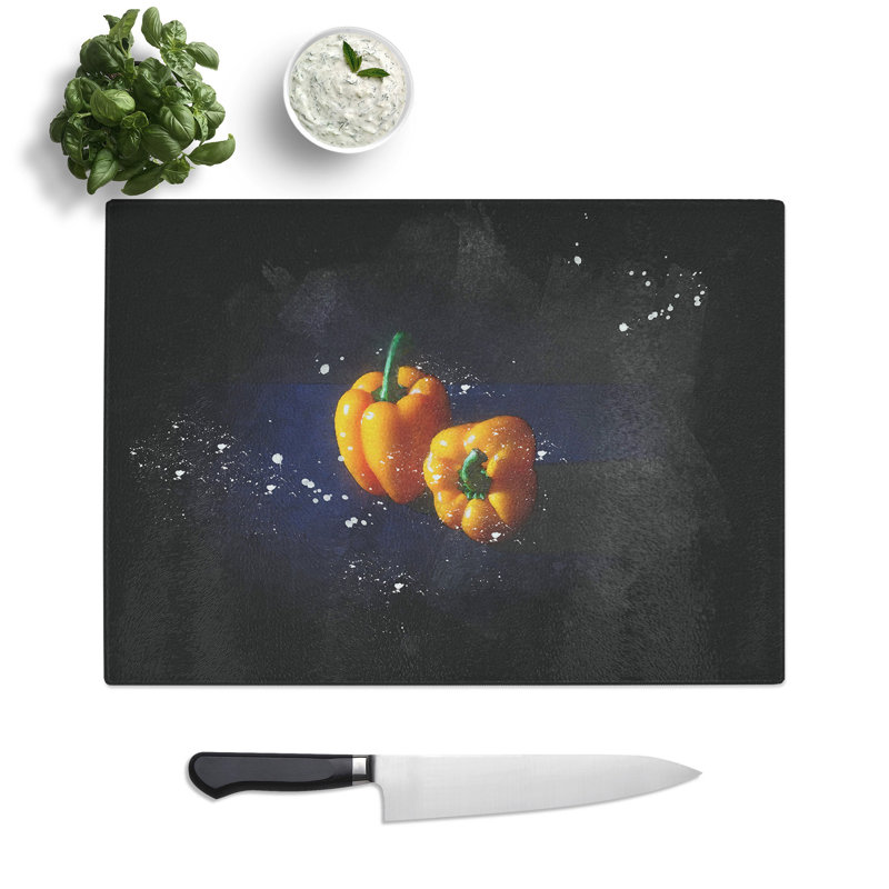 Tempered Glass Orange Bell Peppers Chopping Board, 20 cm x 28.5 cm