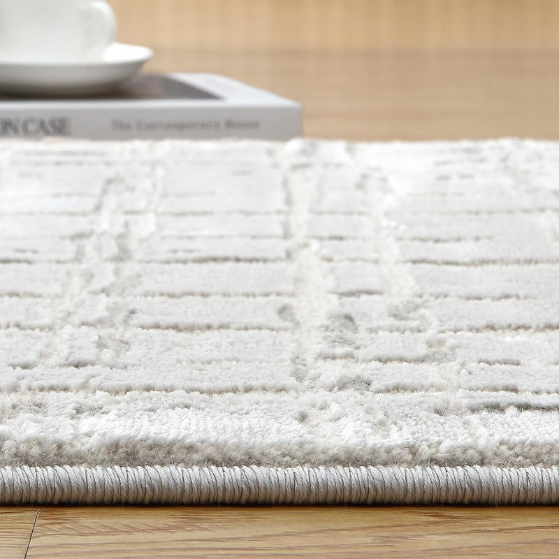 Tapis rectangulaire en polyester fabriqué à la machine en patchwork beige / gris Tidore, Rectangle 4 pi x 6 pi