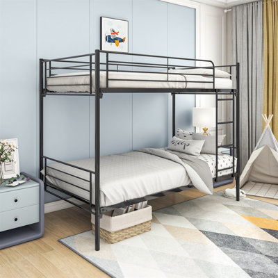 Lit superposé simple au-dessus de simple durable, structure en métal avec échelle et garde-corps, conception peu encombrante pour enfants et adultes