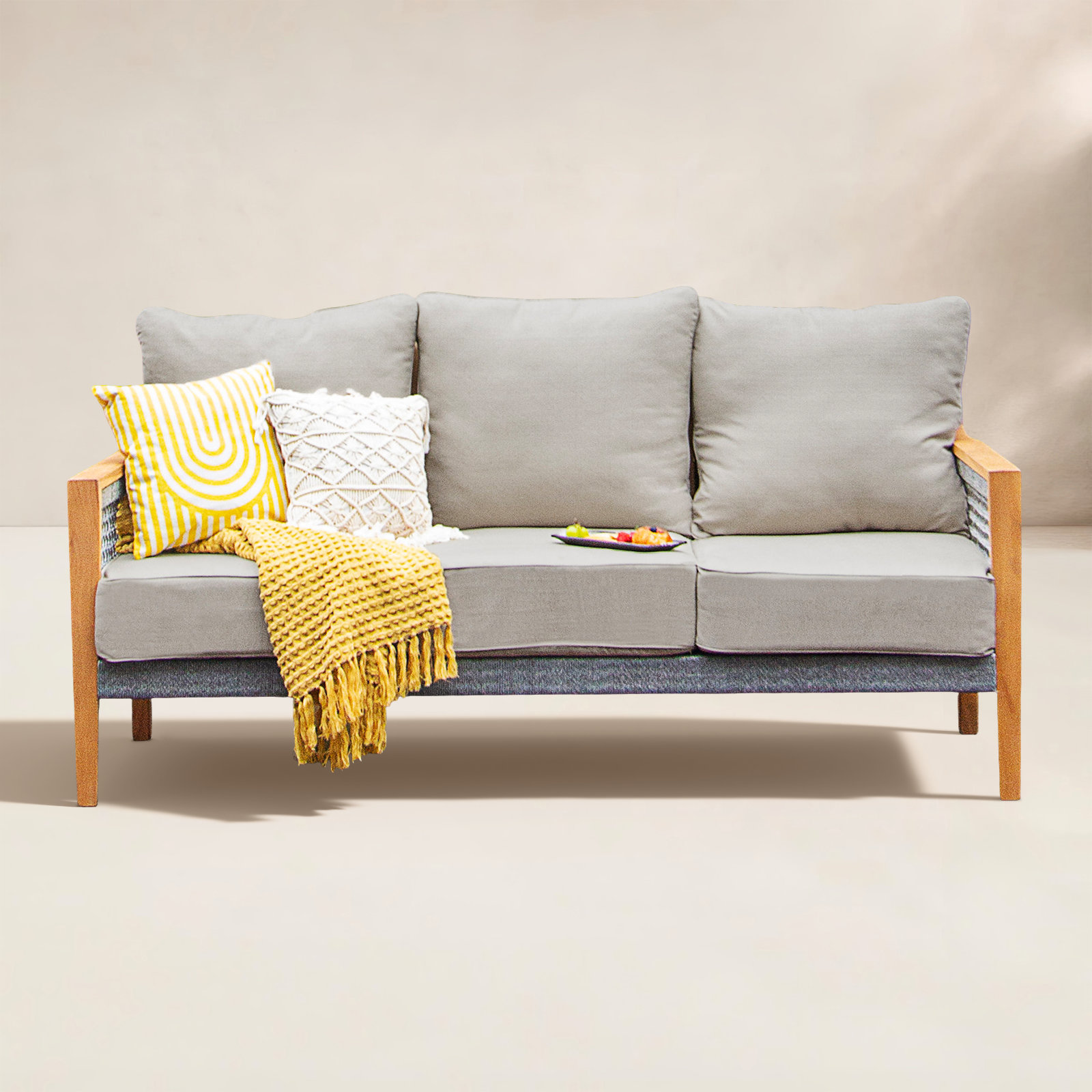 Wallace 76" Teak Patio Sofa, Beige