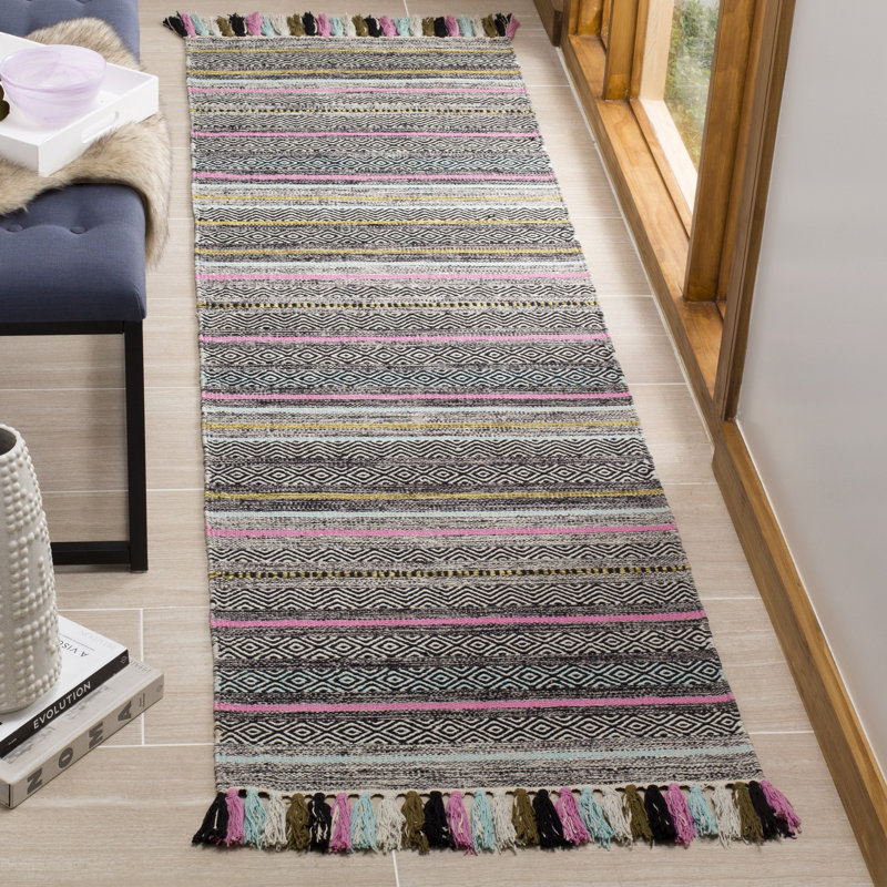 Tapis rayé en coton tissé à la main Montauk, Tapis de couloir 2 pi 3 po x 8 pi